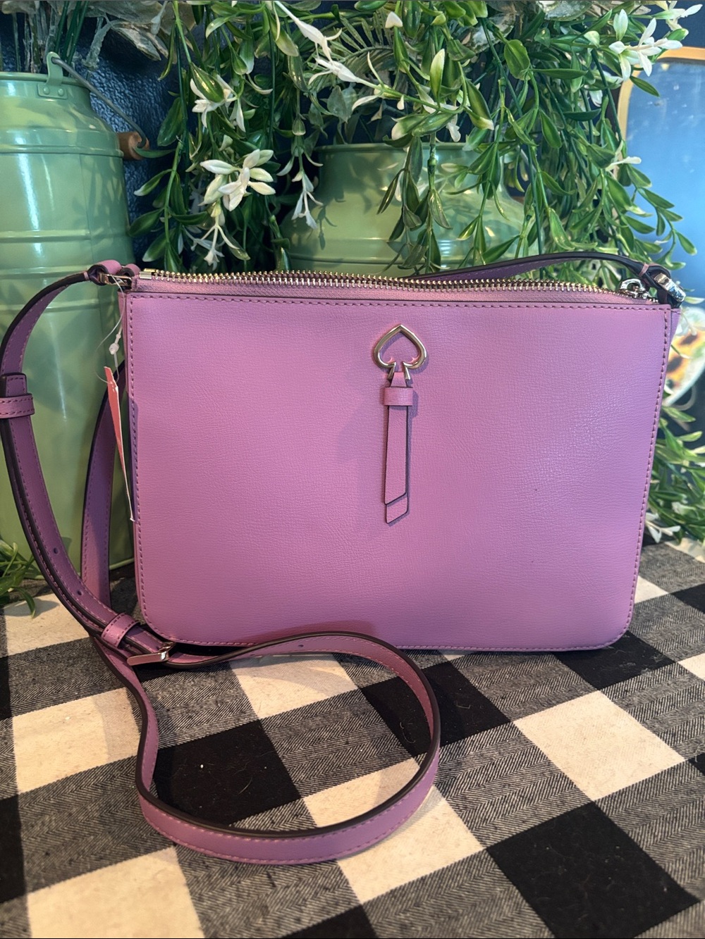 kate spade lavender purple leather crossbody with spade charm
